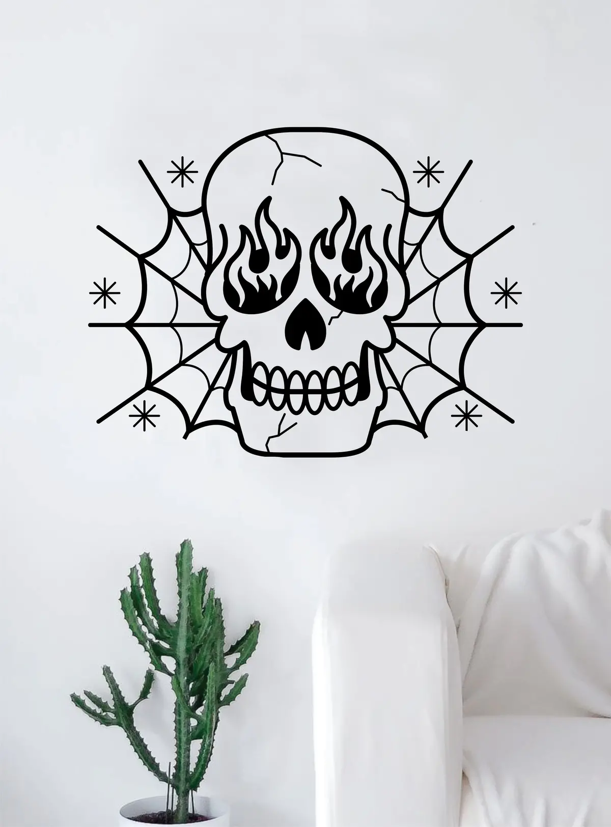 Traditional Skull Spiderwebs Flames Tattoo Decal Sticker Wall Vinyl Art Home Decor Beautiful Living Room Bedroom 1