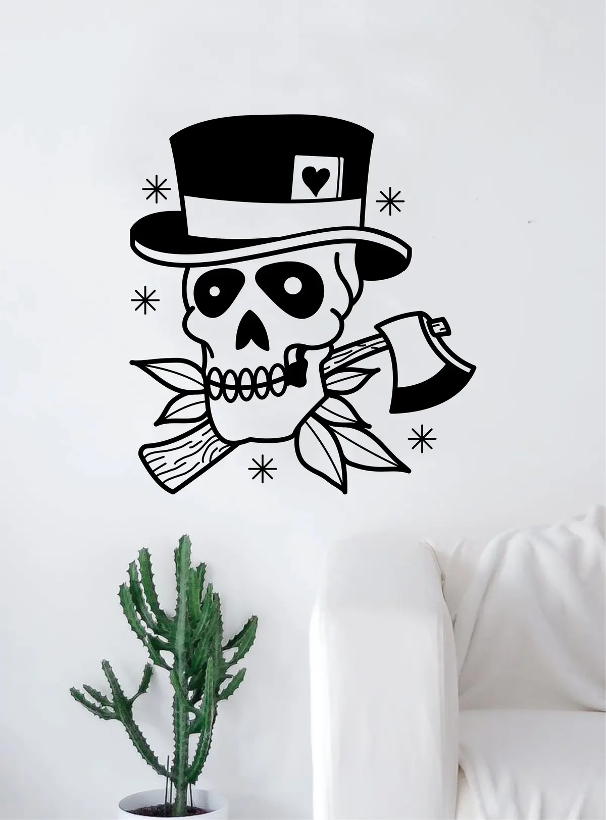 Traditional Tophat Skull Tattoo Decal Sticker Wall Vinyl Art Home Decor Skulls Flowers 1