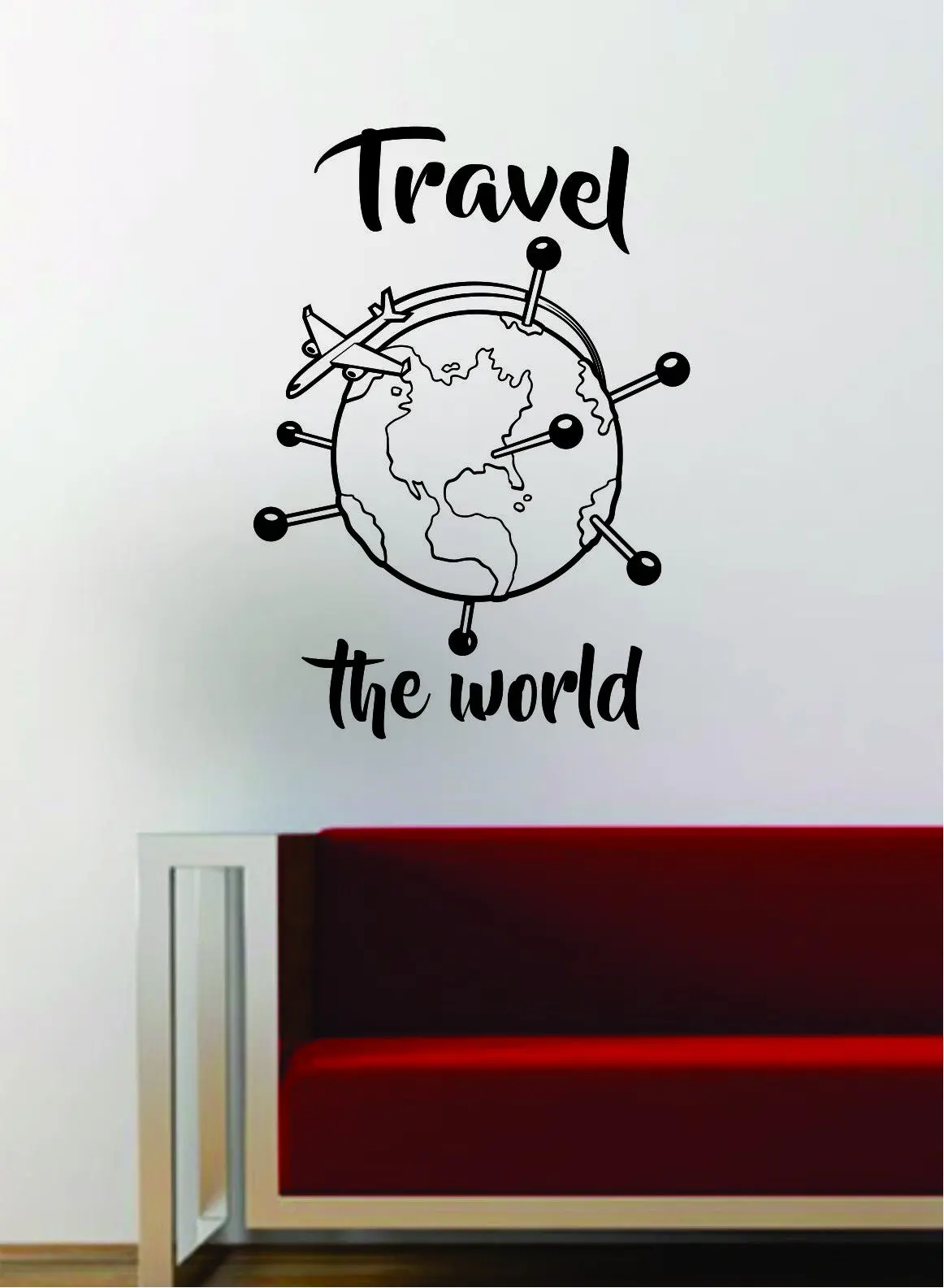 Travel The World V3 Quote Decal Sticker Wall Vinyl Art Decor Home Adventure Wanderlust Airplane Globe 1