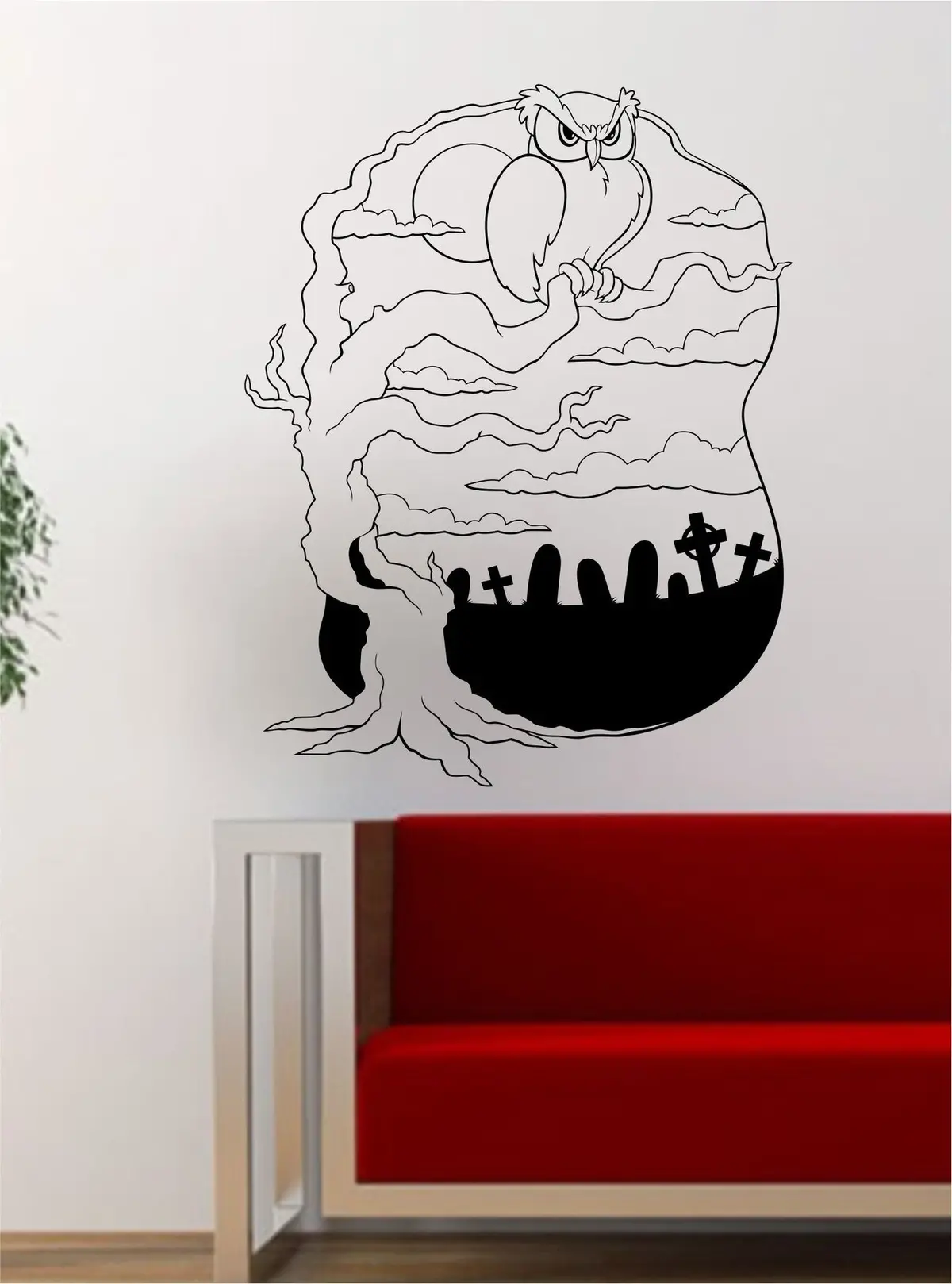 Tree Owl Graves Art Decal Sticker Wall Vinyl Decor Home Room Halloween Zombie 1
