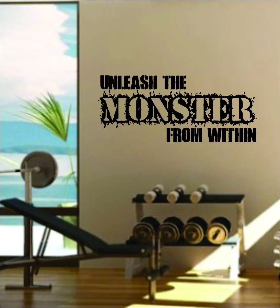 Unleash The Monster Quote Fitness Health Work Out Gym Decal Sticker Wall Vinyl Art Wall Room Decor Weights Motivation Inspirational 1