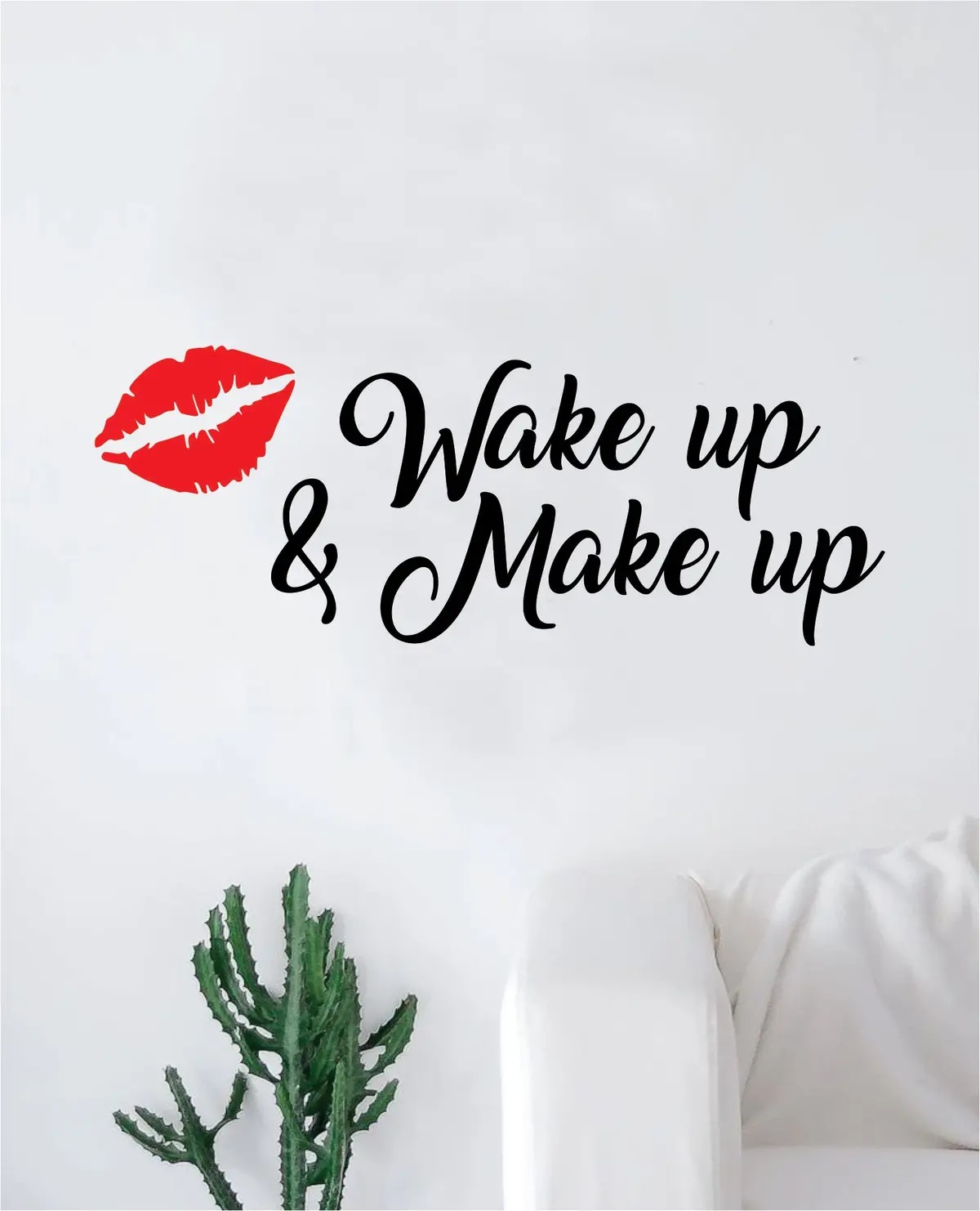 Wake Up And Make Up V6 Decal Sticker Living Room Bedroom Wall Vinyl Decor Art Beauty Girls Lashes Women Beautiful Brows Lips Lipstick 1