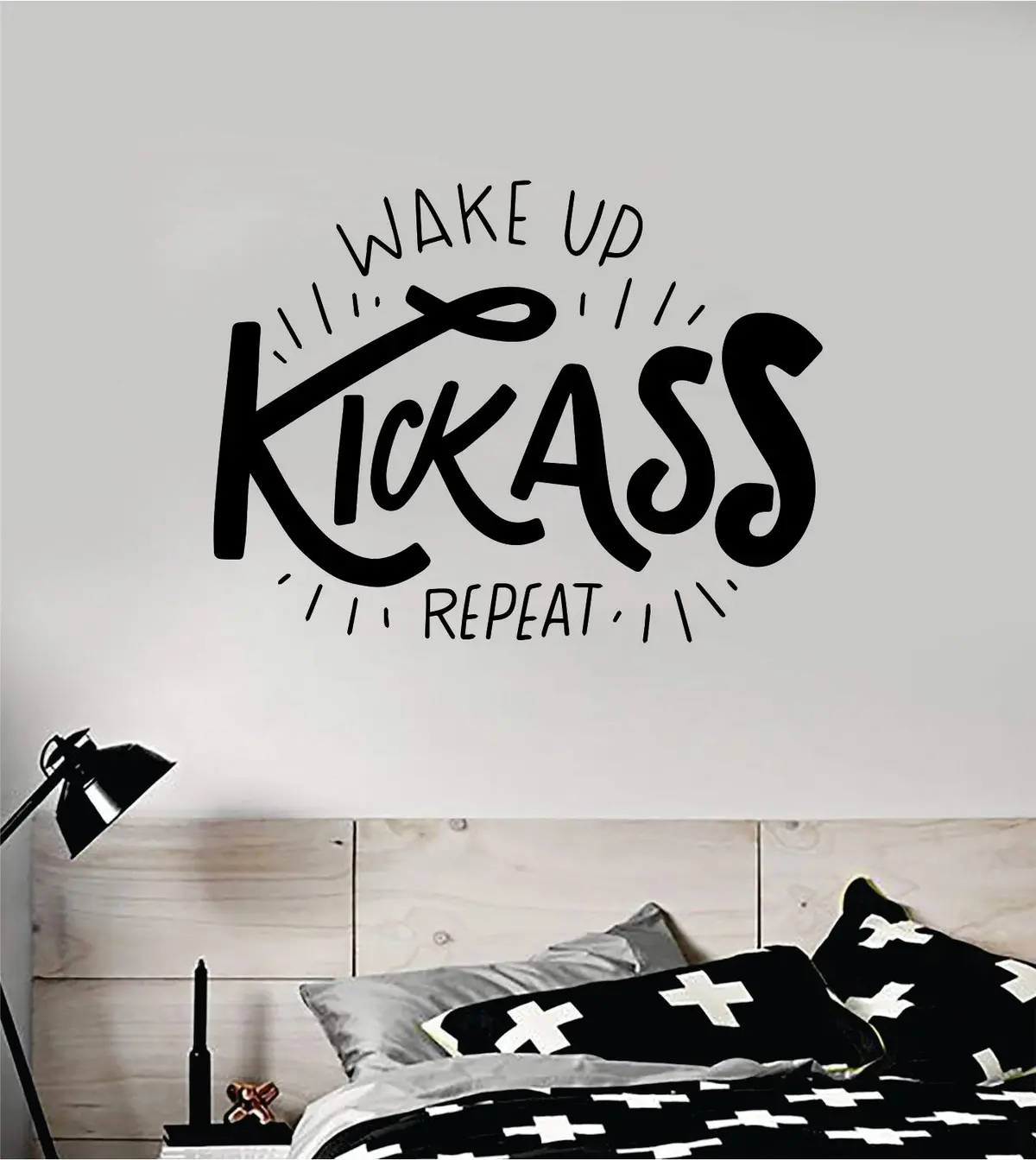 Wake Up Kick A Repeat V3 Quote Wall Decal Sticker Bedroom Room Art Vinyl Inspirational Motivational Teen School Sports 1