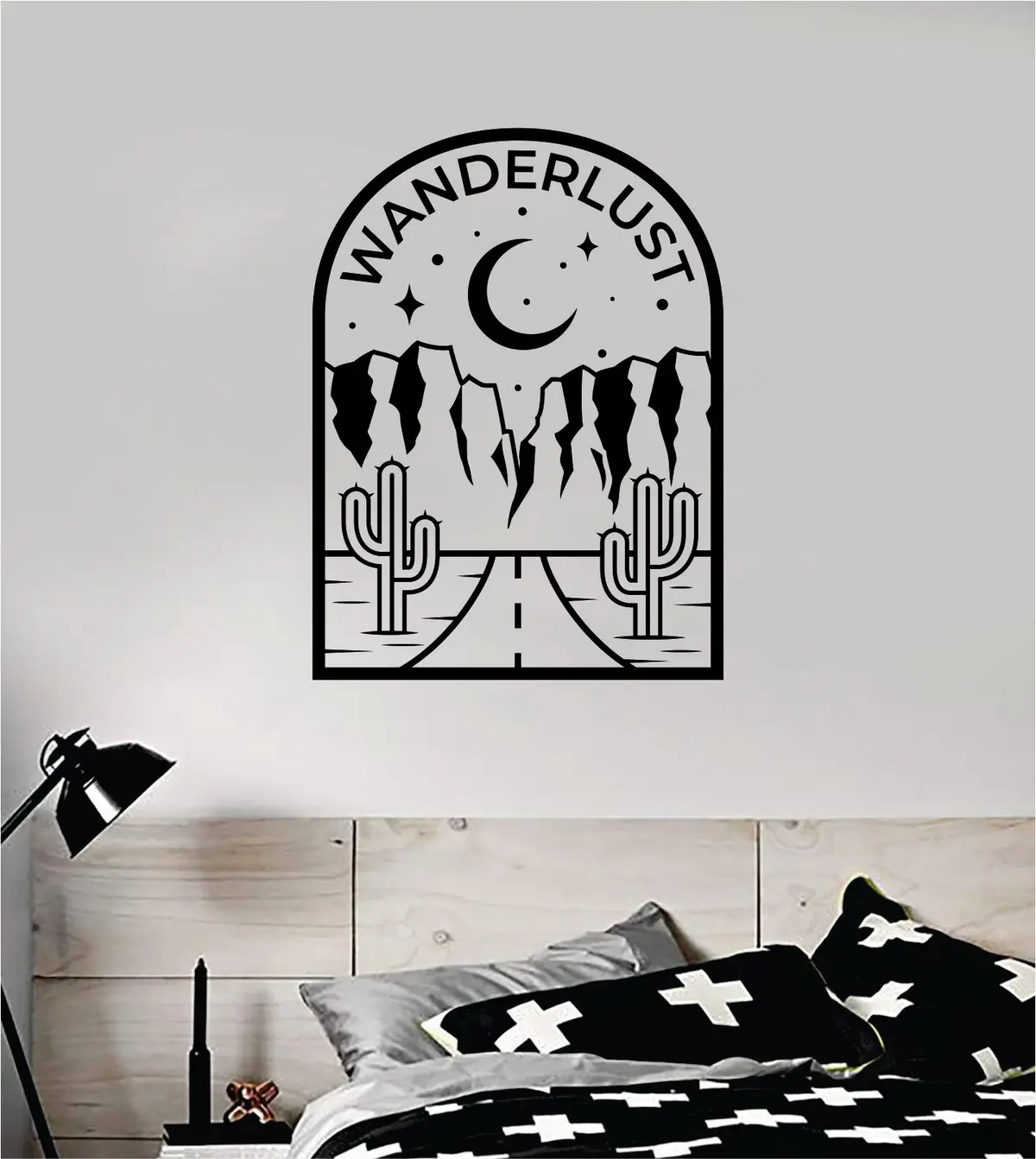 Wanderlust Moon Mountains Cactus Wall Decal Sticker Bedroom Room Art Vinyl Beautiful Inspirational Adventure Explore Travel Teen Kids Baby Nursery 1