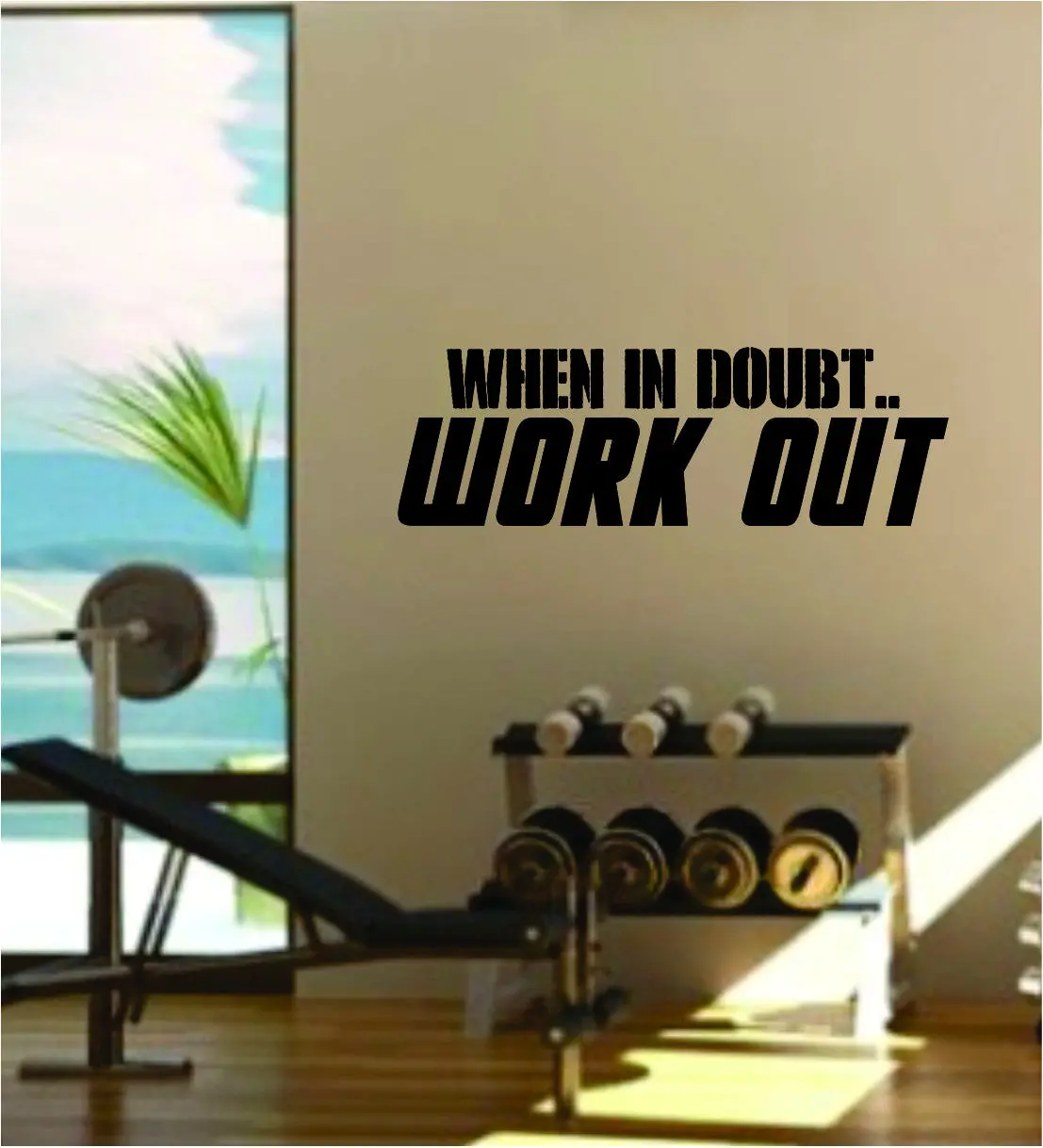 When In Doubt Work Out Quote Fitness Health Work Out Gym Decal Sticker Wall Vinyl Art Wall Room Decor Weights Motivation Inspirational 1