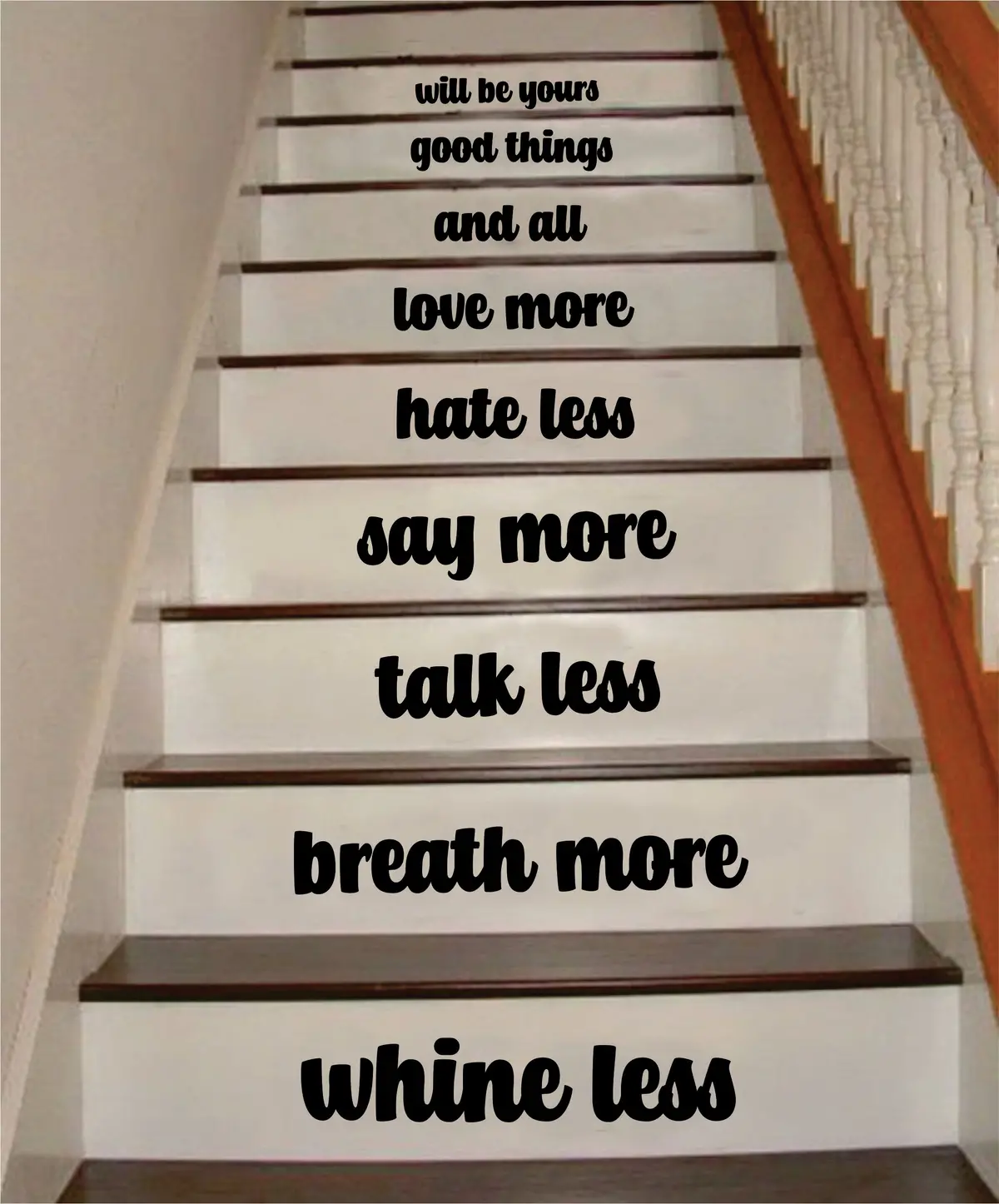 Whine Less Breathe More V2 Stairs Quote Wall Decal Sticker Room Art Vinyl Family Happy Home House Staircase Dream Inspirational Love 1