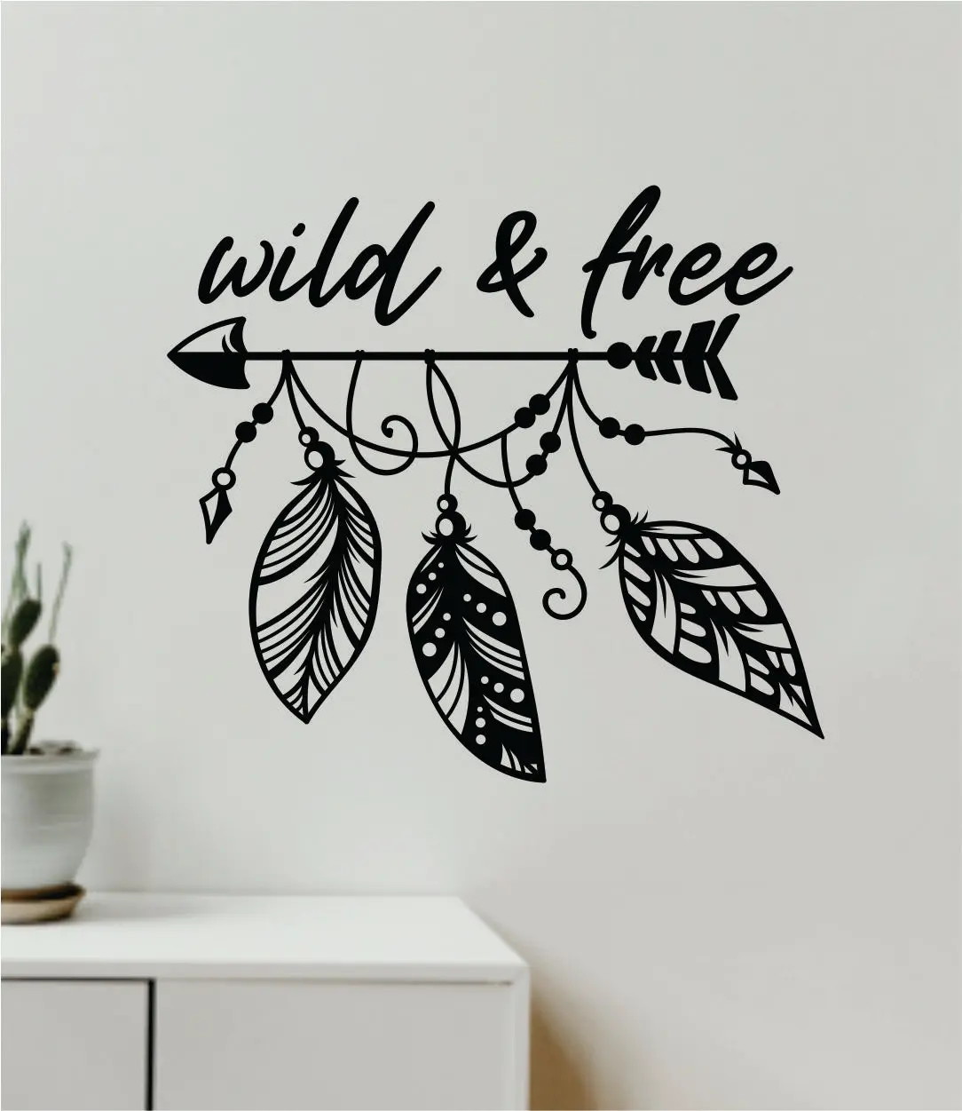 Wild And Free Feathers Arrow Quote Wall Decal Sticker Vinyl Art Decor Bedroom Room Boy Girl Baby Nursery Boho Adventure Travel 1