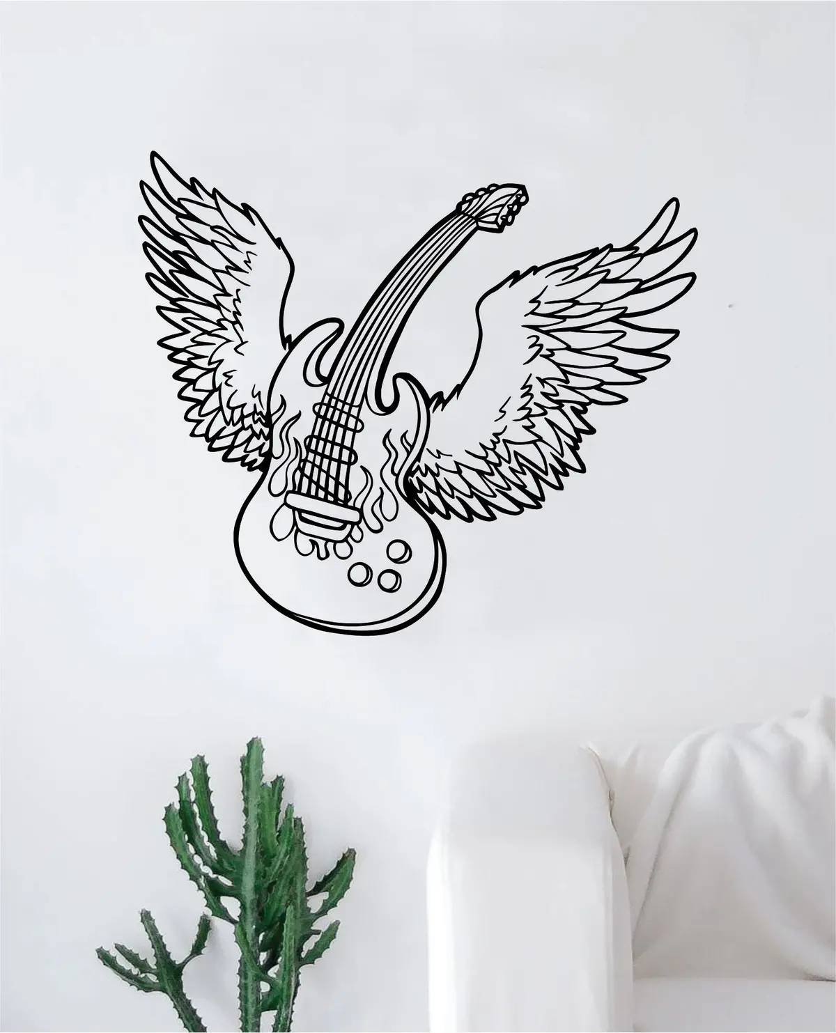 Wings Guitar Wall Decal Sticker Bedroom Room Art Vinyl Home Decor Music Teen Kids Electric Acoustic Rock 1