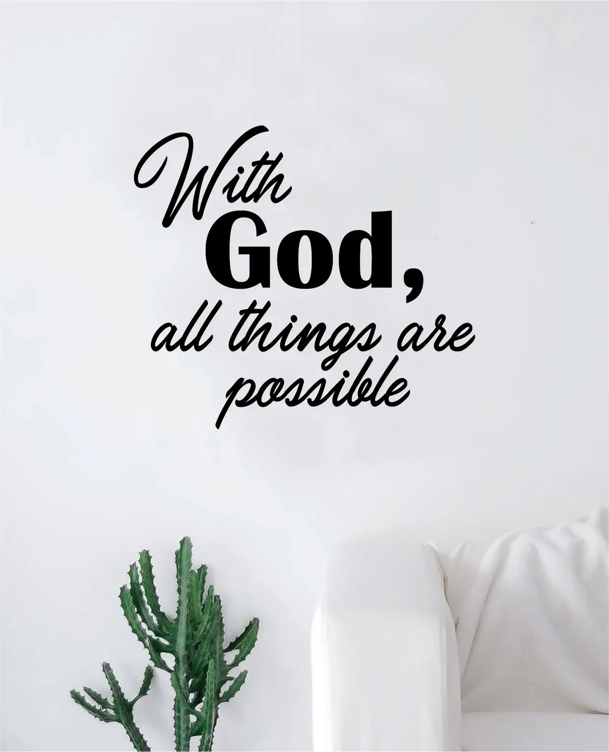 With God V2 Quote Wall Decal Sticker Bedroom Room Art Vinyl Home Decor Inspirational Religious Jesus Love 1