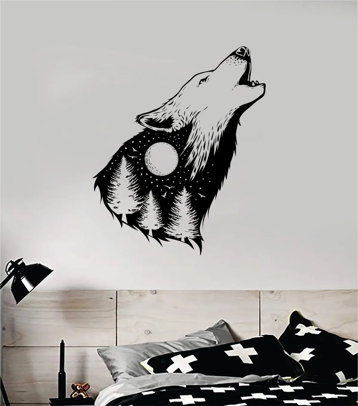 Wolf Adventure V2 Decal Sticker Wall Vinyl Art Wall Bedroom Room Home Decor Teen Kids Baby Nursery Travel Wanderlust Explore Trees Moon Tattoo Animals 1