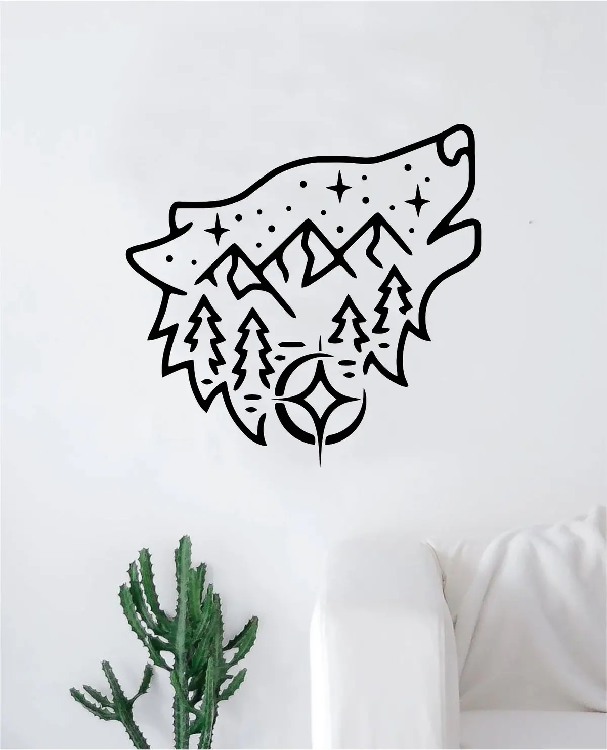 Wolf Adventure Decal Sticker Wall Vinyl Art Wall Bedroom Room Home Decor Teen Kids Baby Nursery Adventure Explore Mountains Moon Tattoo Animals 1