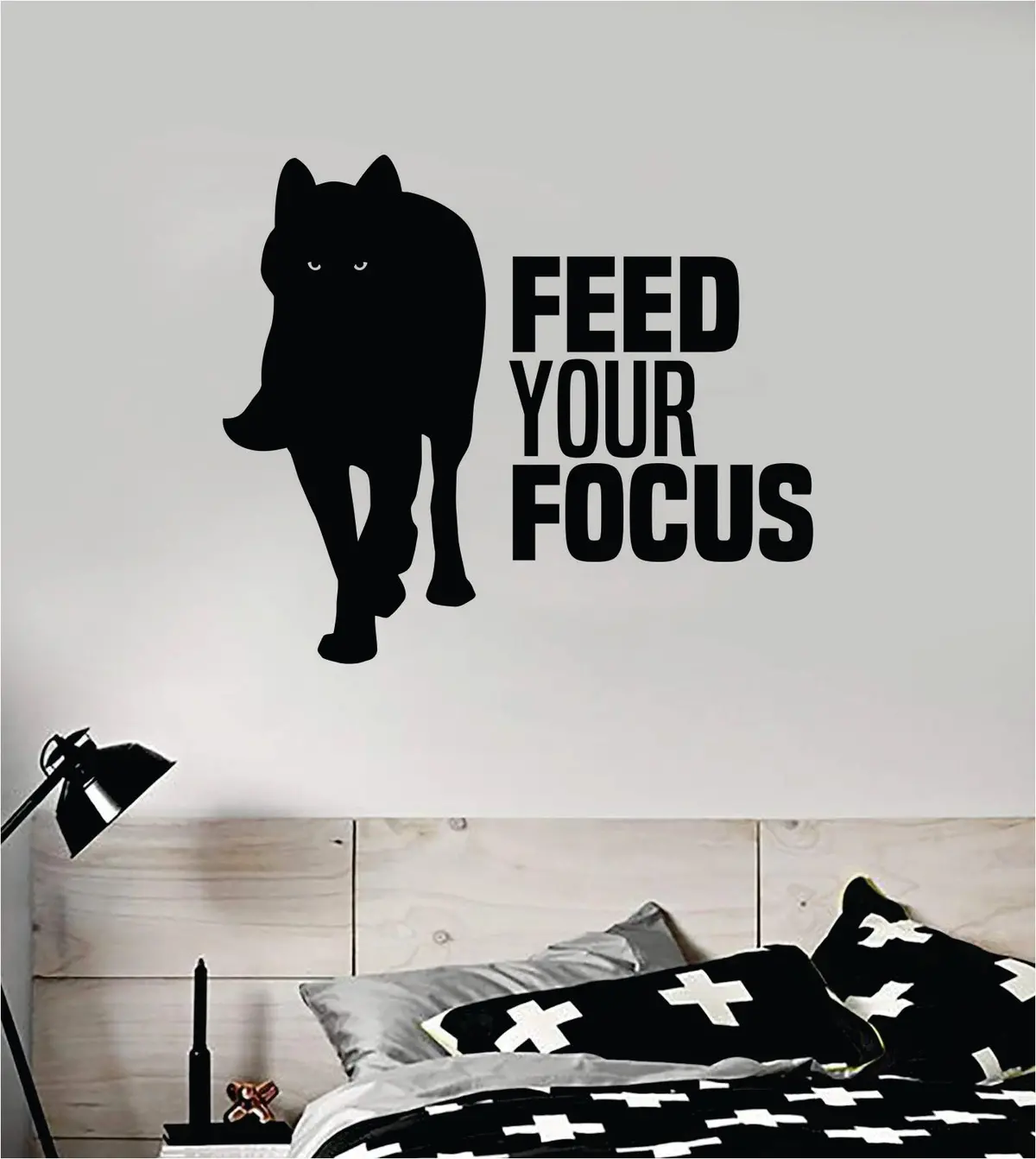 Wolf Feed Your Focus Quote Fitness Health Work Out Decal Sticker Wall Vinyl Art Wall Bedroom Room Decor Decoration Weights Lift Dumbbell Motivation Inspirational Gym Beast Animals 1