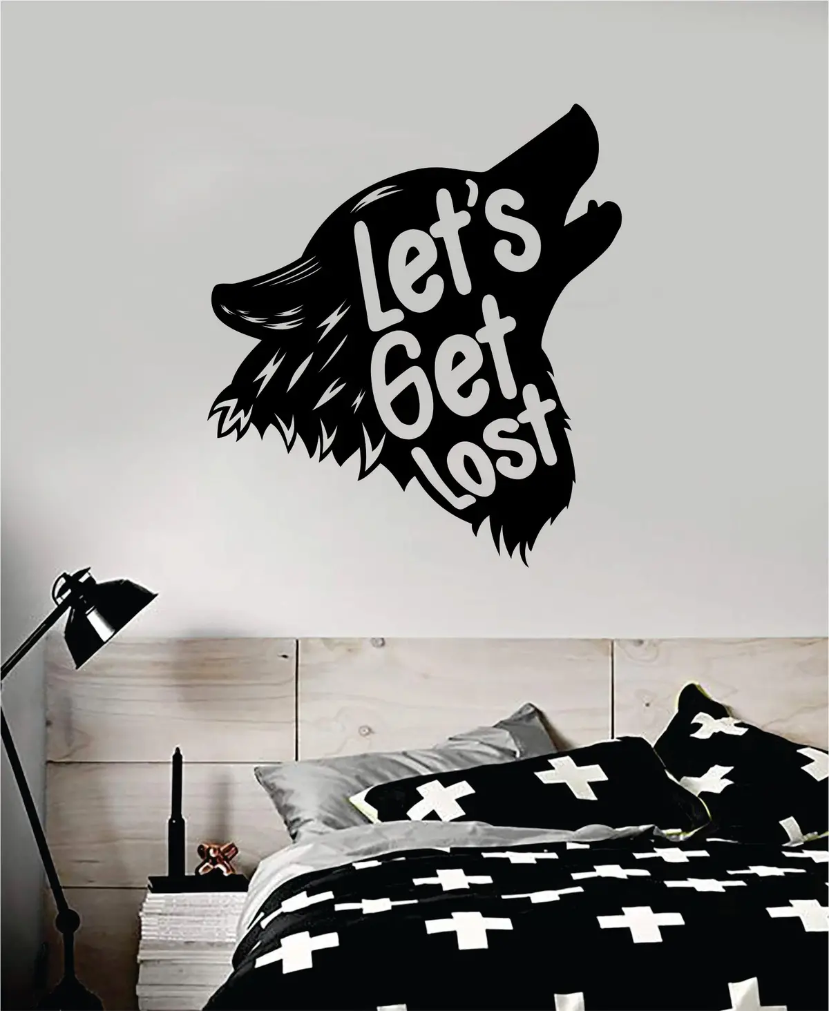 Wolf Let's Get Lost Decal Sticker Wall Vinyl Art Wall Bedroom Room Home Decor Teen Kids Baby Nursery Travel Adventure Wanderlust Explore Tattoo Animals 1