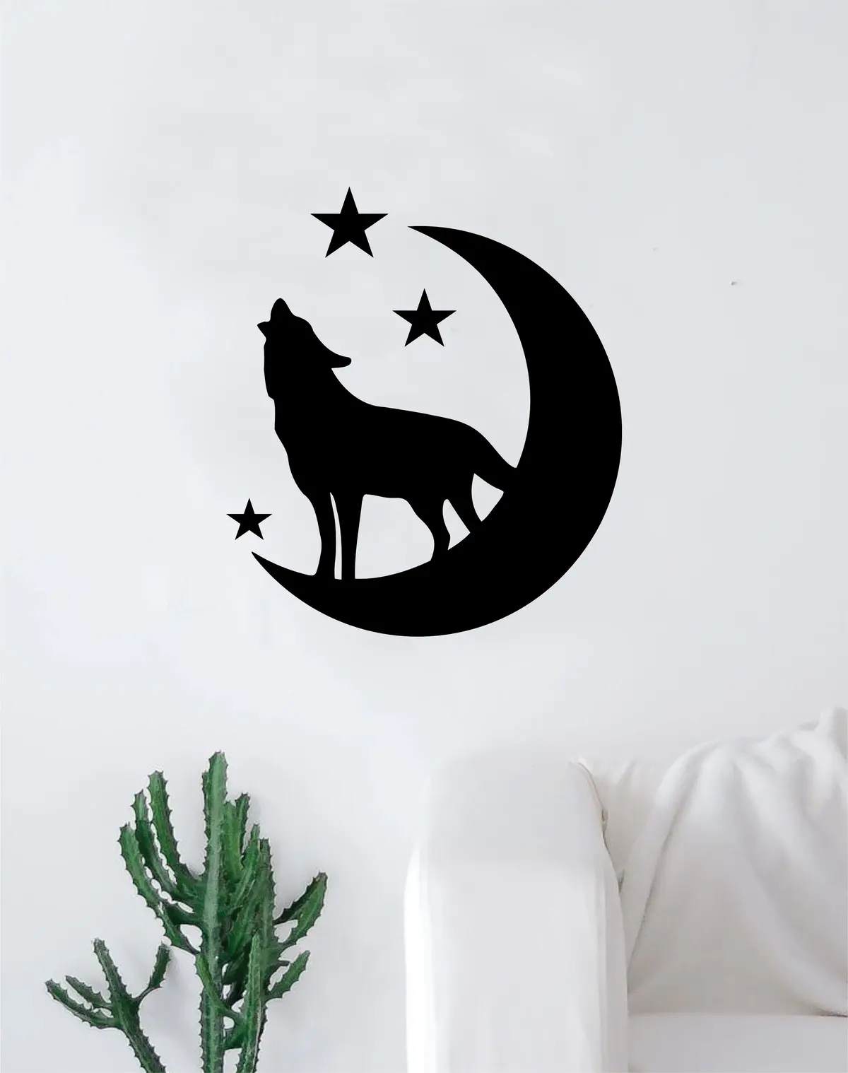 Wolf Moon Stars Decal Sticker Wall Vinyl Art Wall Bedroom Room Decor Decoration Motivation Inspirational Beast Animals 1