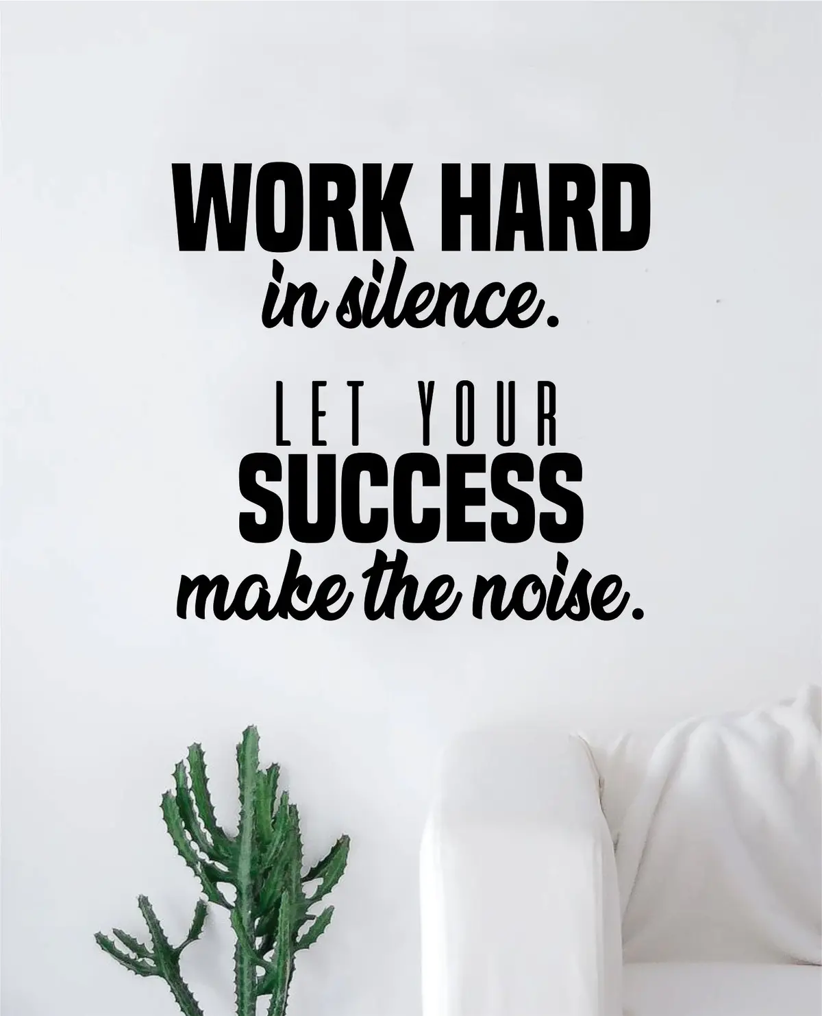 Work Hard In Silence Wall Decal Sticker Vinyl Art Bedroom Living Room Decor Decoration Teen Quote Inspirational Motivational Happiness Gym Success Job Office Fitness Weights Lift 1
