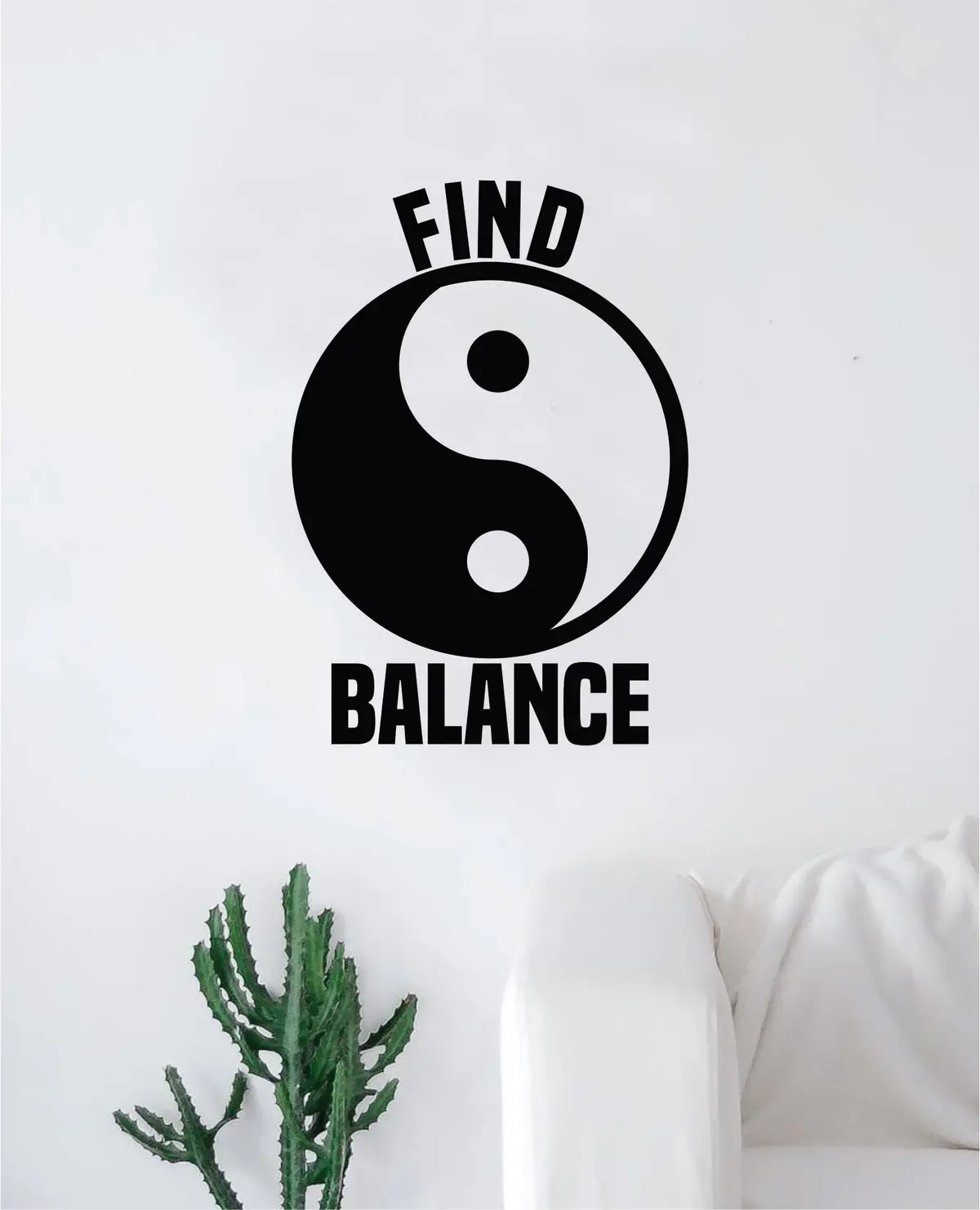 Yin Yang Find Balance Quote Decal Sticker Wall Vinyl Art Decor Bedroom Living Room Namaste Om Meditate Zen Buddha Good Vibes Teen 1