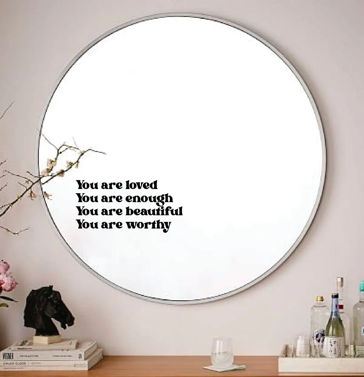 You Are Loved Enough Beautiful Worthy Wall Decal Mirror Sticker Vinyl Quote Bedroom Art Girls Women Inspirational Motivational Positive Affirmations Beauty Vanity Lashes Brows Aesthetic 1