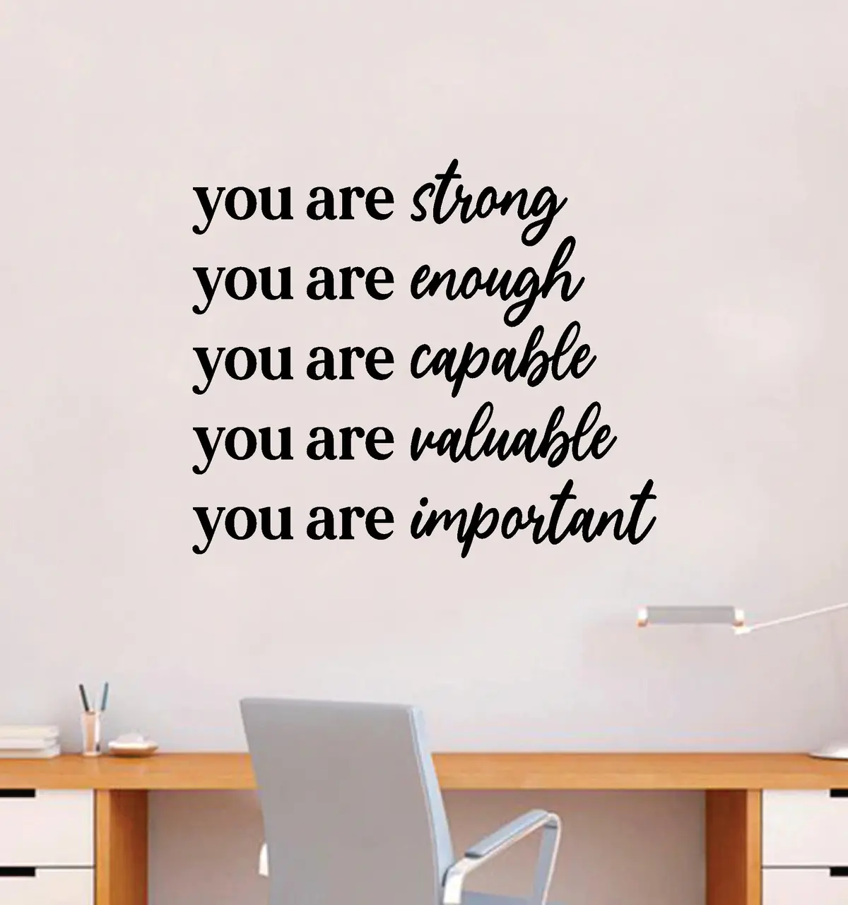 You Are Strong Enough Quote Wall Decal Sticker Bedroom Room Art Vinyl Inspirational Motivational Kids Teen Baby Nursery School Girls Positive Affirmations Self Love Mental Health Aesthetic 1