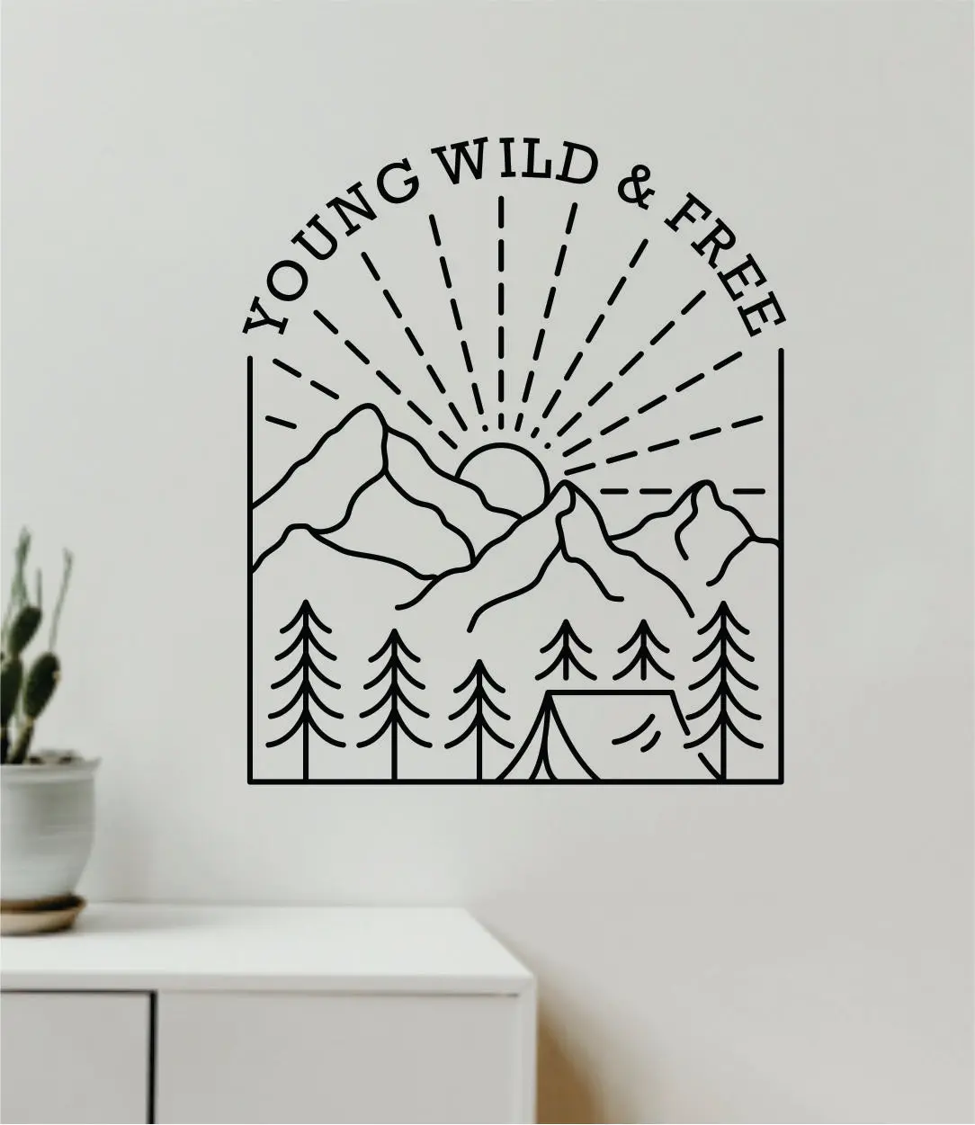 Young Wild And Free Adventure Wall Decal Home Decor Art Sticker Vinyl Bedroom Boy Girl Teen Travel Mountains Hike Wanderlust School Nursery 1